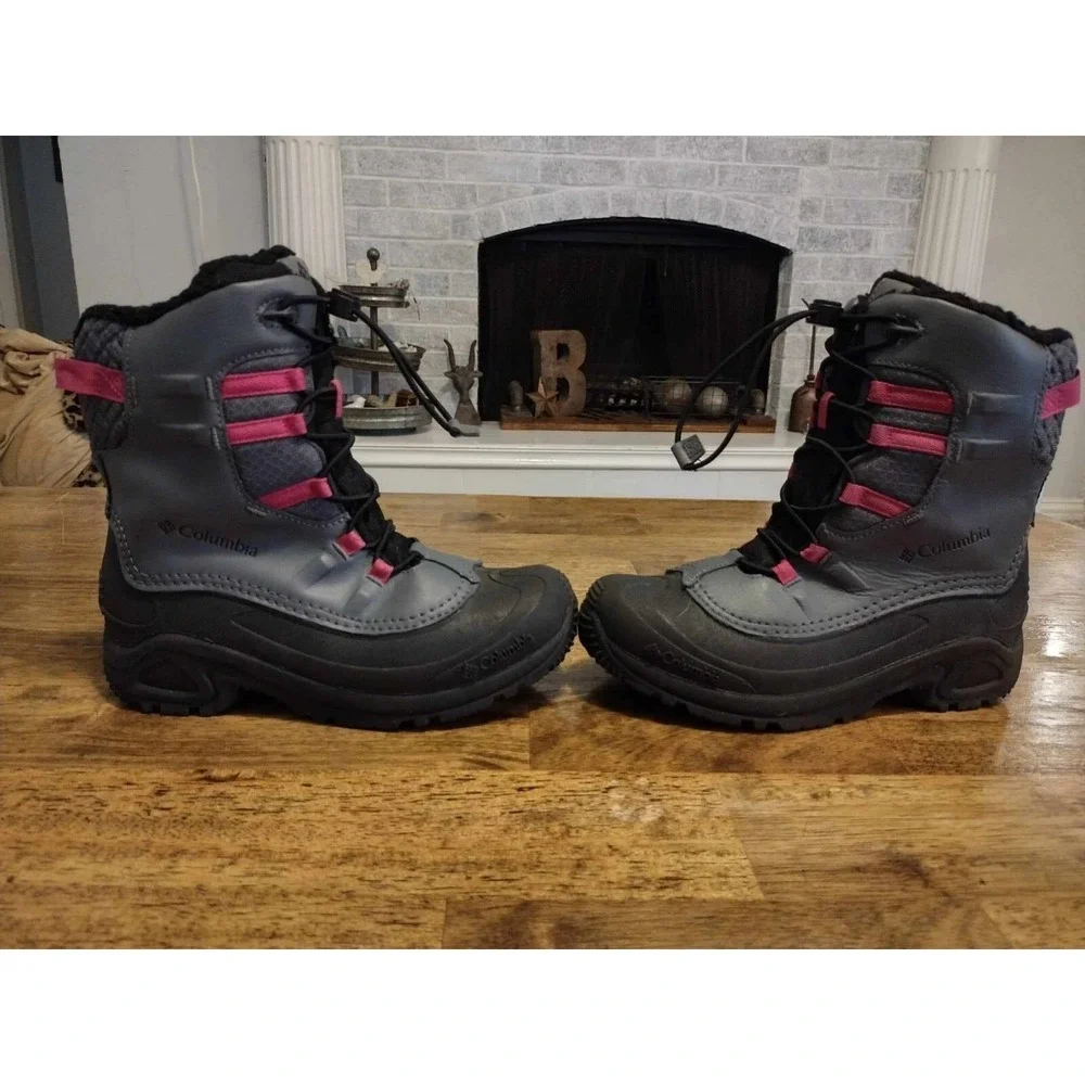 Columbia Bugaboot Celsius Waterproof Winter Snow Boots Youth 6 Gray Pink 1945701